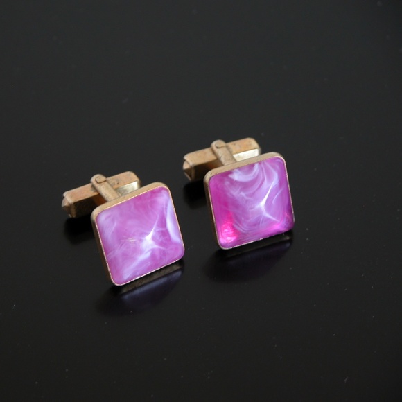 Vtg Anson Lavender Lucite Cufflinks - Picture 3 of 4